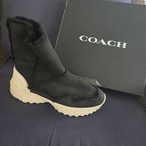 COACH Women's Black Shearling-Lined Platform Boot
